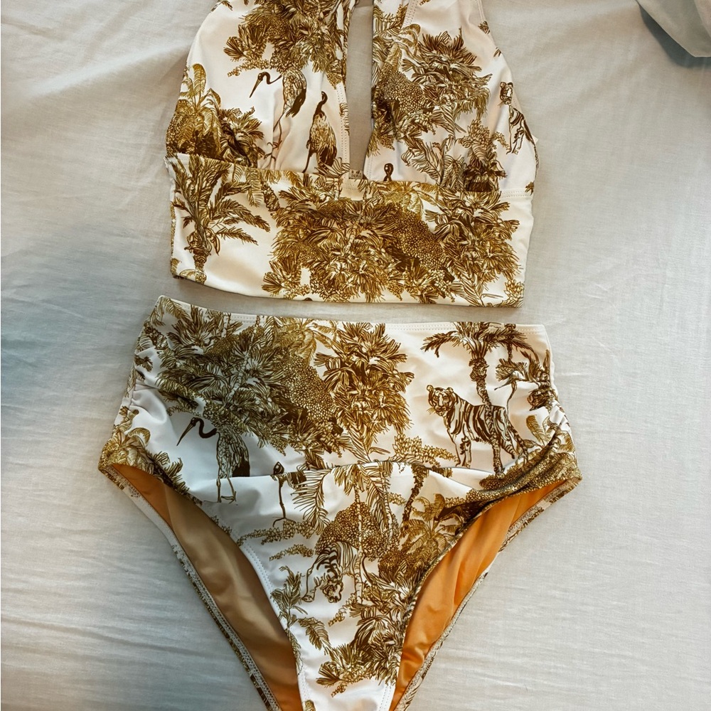 Elegant Gold and White Bikini Set